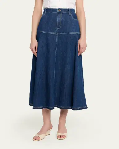 Kobi Halperin Ysabelle A-Line Cotton Denim Midi Skirt | Thumbnail 4 Kobi Halperin Ysabelle A-Line Cotton Denim Midi Skirt | Thumbnail 4