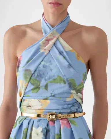 Carolina Herrera Floral Crisscross Halter Midi Dress | Thumbnail 3 Carolina Herrera Floral Crisscross Halter Midi Dress | Thumbnail 3