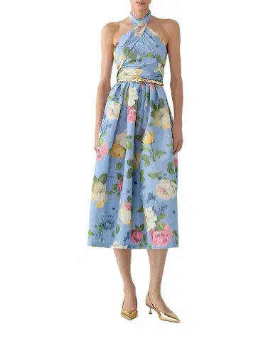 Carolina Herrera Floral Crisscross Halter Midi Dress | Thumbnail 1 Carolina Herrera Floral Crisscross Halter Midi Dress | Thumbnail 1
