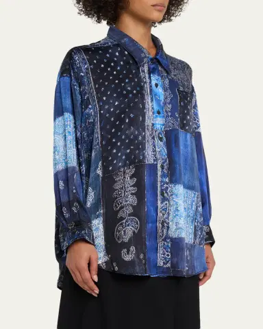 R13 Long-Sleeve Silk Patchwork Shirt | Thumbnail 4 R13 Long-Sleeve Silk Patchwork Shirt | Thumbnail 4