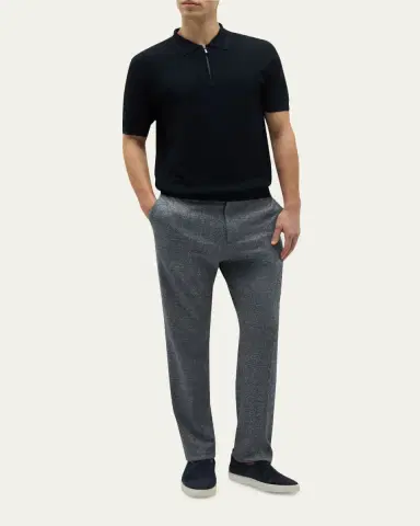 Baldassari Men's Silk-Cotton Knit Short-Sleeve Quarter-Zip Polo Sweater | Thumbnail 2 Baldassari Men's Silk-Cotton Knit Short-Sleeve Quarter-Zip Polo Sweater | Thumbnail 2