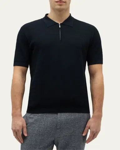 Baldassari Men's Silk-Cotton Knit Short-Sleeve Quarter-Zip Polo Sweater | Thumbnail 4 Baldassari Men's Silk-Cotton Knit Short-Sleeve Quarter-Zip Polo Sweater | Thumbnail 4