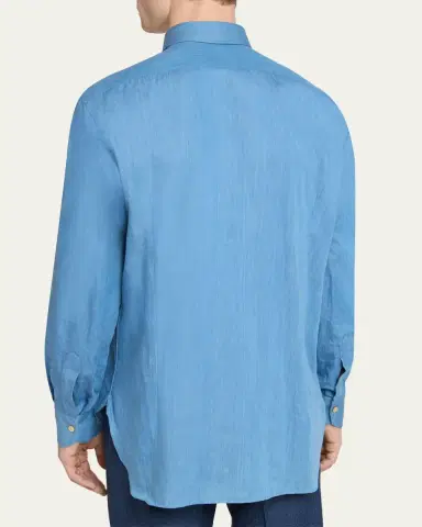 Kiton Men's Cotton Chambray Button-Down Shirt | Thumbnail 3 Kiton Men's Cotton Chambray Button-Down Shirt | Thumbnail 3