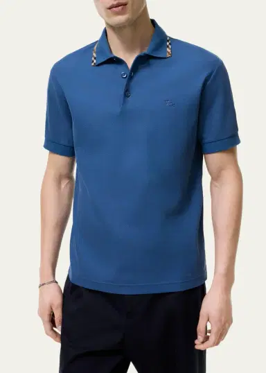 Burberry Men's Eddie Check-Trim Cotton Polo Shirt | Thumbnail 2 Burberry Men's Eddie Check-Trim Cotton Polo Shirt | Thumbnail 2