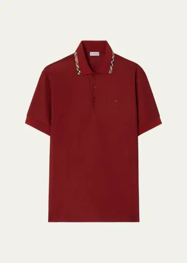 Burberry Men's Eddie Check-Trim Cotton Polo Shirt | Thumbnail 4 Burberry Men's Eddie Check-Trim Cotton Polo Shirt | Thumbnail 4