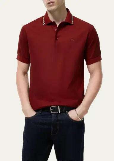 Burberry Men's Eddie Check-Trim Cotton Polo Shirt | Thumbnail 5 Burberry Men's Eddie Check-Trim Cotton Polo Shirt | Thumbnail 5