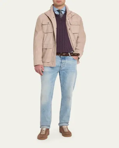 Brunello Cucinelli Men's Nubuck Leather Four-Pocket Safari Jacket | Thumbnail 2 Brunello Cucinelli Men's Nubuck Leather Four-Pocket Safari Jacket | Thumbnail 2