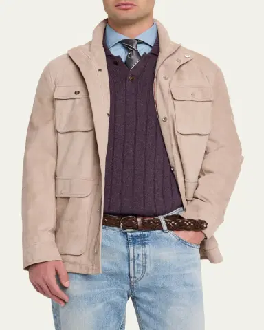 Brunello Cucinelli Men's Nubuck Leather Four-Pocket Safari Jacket | Thumbnail 4 Brunello Cucinelli Men's Nubuck Leather Four-Pocket Safari Jacket | Thumbnail 4