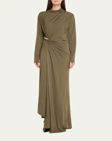 Bottega Veneta Long-Sleeve Draped Matte Crepe Maxi Dress | Thumbnail 2 Bottega Veneta Long-Sleeve Draped Matte Crepe Maxi Dress | Thumbnail 2