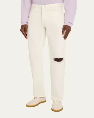 FRAME Men's Ripped-Knee Straight Leg Five-Pocket Jeans | Thumbnail 4 FRAME Men's Ripped-Knee Straight Leg Five-Pocket Jeans | Thumbnail 4