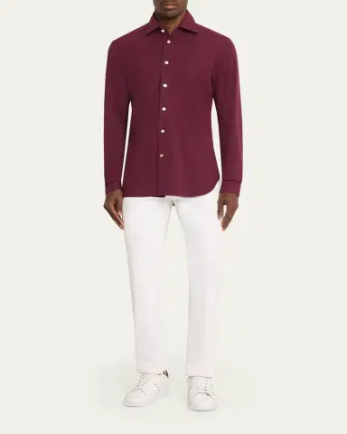 Kiton Men's Solid Cotton Classic-Fit Sport Shirt | Thumbnail 2 Kiton Men's Solid Cotton Classic-Fit Sport Shirt | Thumbnail 2