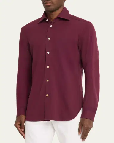 Kiton Men's Solid Cotton Classic-Fit Sport Shirt | Thumbnail 4 Kiton Men's Solid Cotton Classic-Fit Sport Shirt | Thumbnail 4
