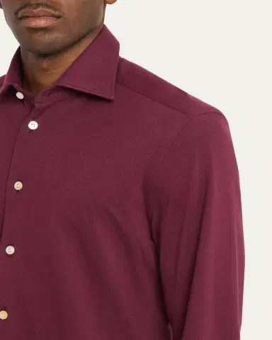 Kiton Men's Solid Cotton Classic-Fit Sport Shirt | Thumbnail 5 Kiton Men's Solid Cotton Classic-Fit Sport Shirt | Thumbnail 5