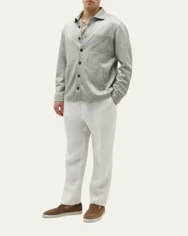 Baldassari Men's Linen, Silk and Cotton Herringbone Overshirt | Thumbnail 2 Baldassari Men's Linen, Silk and Cotton Herringbone Overshirt | Thumbnail 2