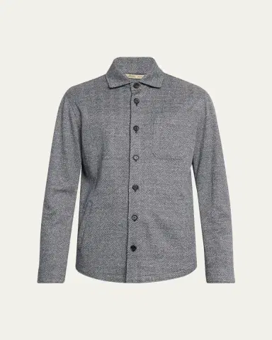 Baldassari Men's Linen, Silk and Cotton Herringbone Overshirt | Thumbnail 6 Baldassari Men's Linen, Silk and Cotton Herringbone Overshirt | Thumbnail 6