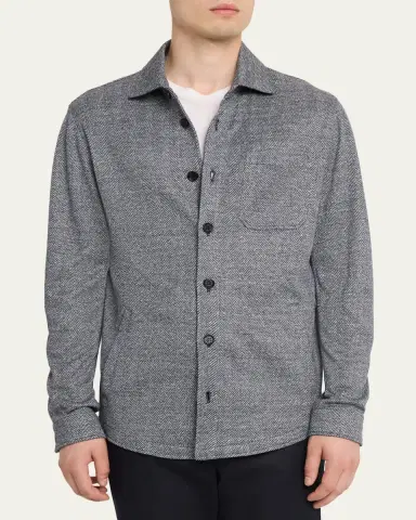 Baldassari Men's Linen, Silk and Cotton Herringbone Overshirt | Thumbnail 9 Baldassari Men's Linen, Silk and Cotton Herringbone Overshirt | Thumbnail 9