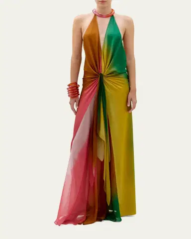 Silvia Tcherassi Dixon Twisted Satin Plunging Halter Maxi Dress | Thumbnail 2 Silvia Tcherassi Dixon Twisted Satin Plunging Halter Maxi Dress | Thumbnail 2