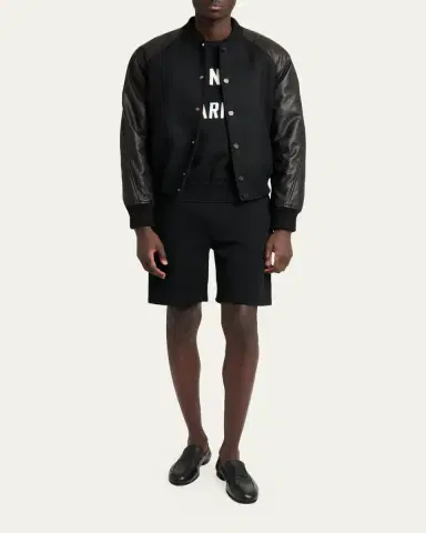 Givenchy Men's Mixed Material Wool and Leather Bomber Jacket | Thumbnail 2 Givenchy Men's Mixed Material Wool and Leather Bomber Jacket | Thumbnail 2