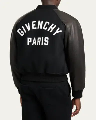 Givenchy Men's Mixed Material Wool and Leather Bomber Jacket | Thumbnail 3 Givenchy Men's Mixed Material Wool and Leather Bomber Jacket | Thumbnail 3