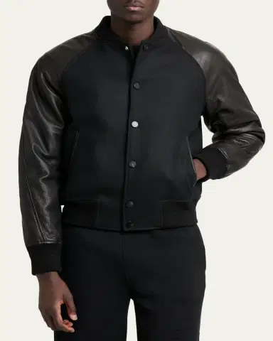 Givenchy Men's Mixed Material Wool and Leather Bomber Jacket | Thumbnail 4 Givenchy Men's Mixed Material Wool and Leather Bomber Jacket | Thumbnail 4