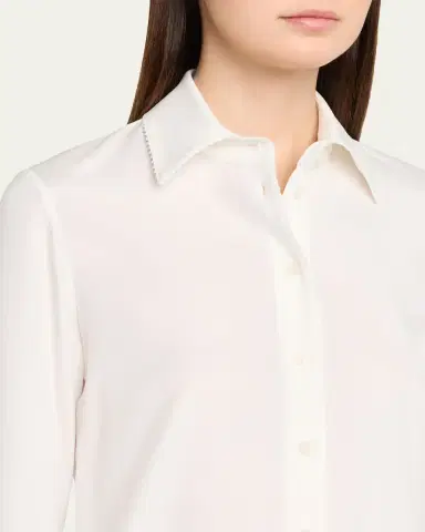 Lafayette 148 New York Lace-Trim Organic Silk Georgette Blouse | Thumbnail 5 Lafayette 148 New York Lace-Trim Organic Silk Georgette Blouse | Thumbnail 5
