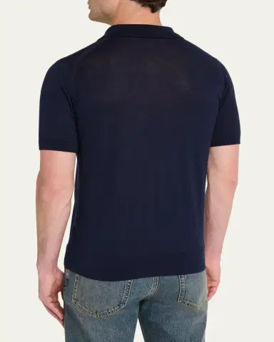 John Smedley Men's Wide Rib-Knit Merino Polo Shirt | Thumbnail 3 John Smedley Men's Wide Rib-Knit Merino Polo Shirt | Thumbnail 3
