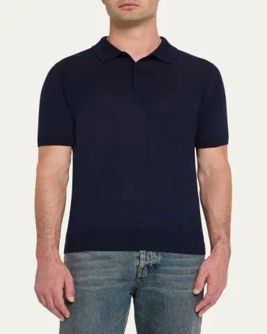 John Smedley Men's Wide Rib-Knit Merino Polo Shirt | Thumbnail 4 John Smedley Men's Wide Rib-Knit Merino Polo Shirt | Thumbnail 4