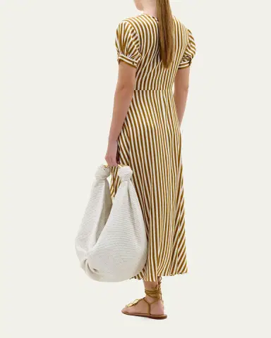 Silvia Tcherassi Zila Plunging Knot Striped Silk Midi Dress | Thumbnail 3 Silvia Tcherassi Zila Plunging Knot Striped Silk Midi Dress | Thumbnail 3