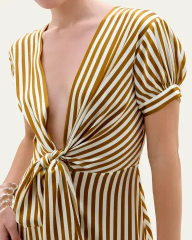 Silvia Tcherassi Zila Plunging Knot Striped Silk Midi Dress | Thumbnail 4 Silvia Tcherassi Zila Plunging Knot Striped Silk Midi Dress | Thumbnail 4