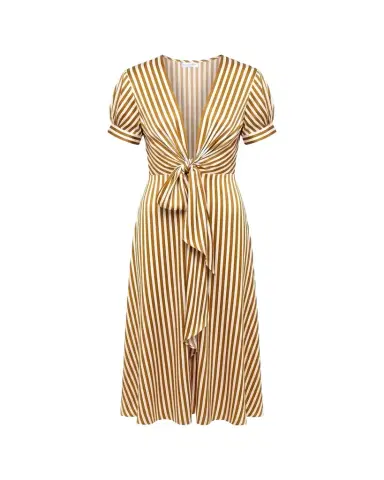 Silvia Tcherassi Zila Plunging Knot Striped Silk Midi Dress | Thumbnail 1 Silvia Tcherassi Zila Plunging Knot Striped Silk Midi Dress | Thumbnail 1