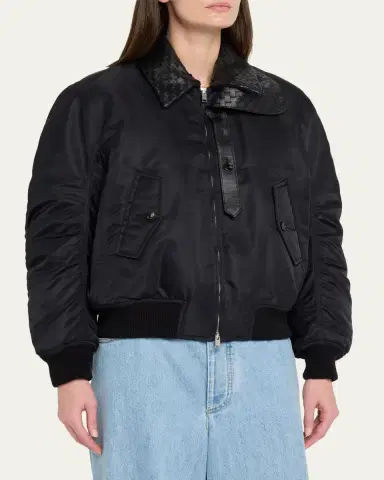 Bottega Veneta Intrecciato Collar Blouson Bomber Jacket | Thumbnail 4 Bottega Veneta Intrecciato Collar Blouson Bomber Jacket | Thumbnail 4