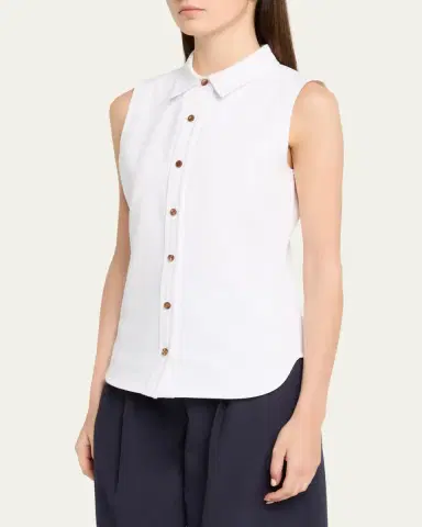 Lafayette 148 New York Sleeveless Cotton Pique Shirt | Thumbnail 4 Lafayette 148 New York Sleeveless Cotton Pique Shirt | Thumbnail 4