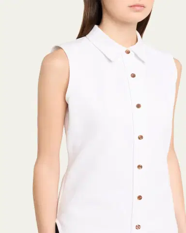 Lafayette 148 New York Sleeveless Cotton Pique Shirt | Thumbnail 5 Lafayette 148 New York Sleeveless Cotton Pique Shirt | Thumbnail 5