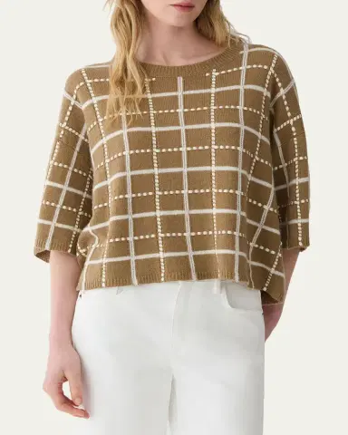 Lafayette 148 New York Oversized Cashmere-Linen Grid Sweater | Thumbnail 4 Lafayette 148 New York Oversized Cashmere-Linen Grid Sweater | Thumbnail 4