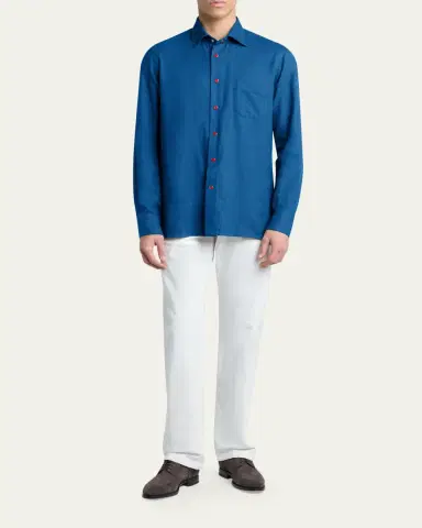 Kiton Men's Solid Cotton Pocket Snap-Front Shirt | Thumbnail 12 Kiton Men's Solid Cotton Pocket Snap-Front Shirt | Thumbnail 12