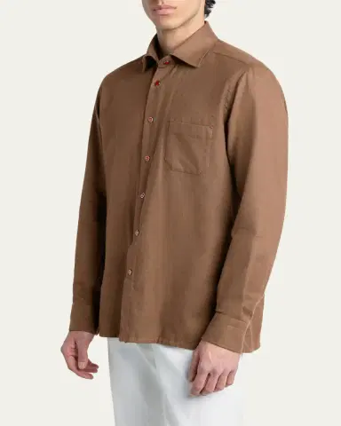 Kiton Men's Solid Cotton Pocket Snap-Front Shirt | Thumbnail 4 Kiton Men's Solid Cotton Pocket Snap-Front Shirt | Thumbnail 4