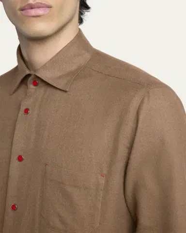Kiton Men's Solid Cotton Pocket Snap-Front Shirt | Thumbnail 5 Kiton Men's Solid Cotton Pocket Snap-Front Shirt | Thumbnail 5