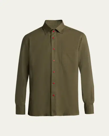 Kiton Men's Solid Cotton Pocket Snap-Front Shirt | Thumbnail 6 Kiton Men's Solid Cotton Pocket Snap-Front Shirt | Thumbnail 6