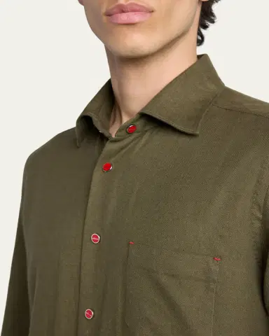 Kiton Men's Solid Cotton Pocket Snap-Front Shirt | Thumbnail 10 Kiton Men's Solid Cotton Pocket Snap-Front Shirt | Thumbnail 10