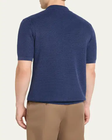 Baldassari Men's Garment-Dyed Cotton Knit Short-Sleeve Polo Sweater | Thumbnail 3 Baldassari Men's Garment-Dyed Cotton Knit Short-Sleeve Polo Sweater | Thumbnail 3