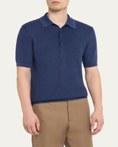 Baldassari Men's Garment-Dyed Cotton Knit Short-Sleeve Polo Sweater | Thumbnail 4 Baldassari Men's Garment-Dyed Cotton Knit Short-Sleeve Polo Sweater | Thumbnail 4