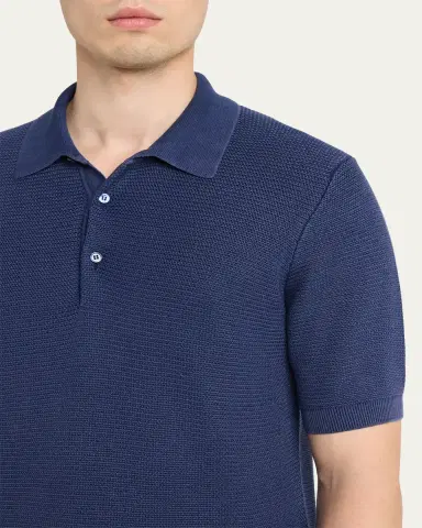 Baldassari Men's Garment-Dyed Cotton Knit Short-Sleeve Polo Sweater | Thumbnail 5 Baldassari Men's Garment-Dyed Cotton Knit Short-Sleeve Polo Sweater | Thumbnail 5