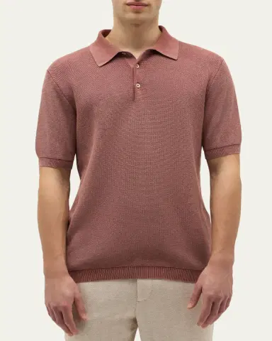Baldassari Men's Garment-Dyed Cotton Knit Short-Sleeve Polo Sweater | Thumbnail 9 Baldassari Men's Garment-Dyed Cotton Knit Short-Sleeve Polo Sweater | Thumbnail 9