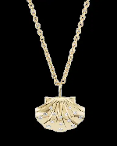 Brent Neale 18K Gold Medium Shell Necklace with White Diamonds, 18"L | Thumbnail 2 Brent Neale 18K Gold Medium Shell Necklace with White Diamonds, 18"L | Thumbnail 2