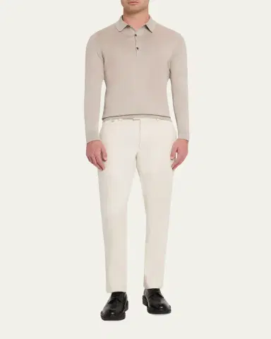 John Smedley Men's Solid Long-Sleeve Polo Shirt | Thumbnail 2 John Smedley Men's Solid Long-Sleeve Polo Shirt | Thumbnail 2