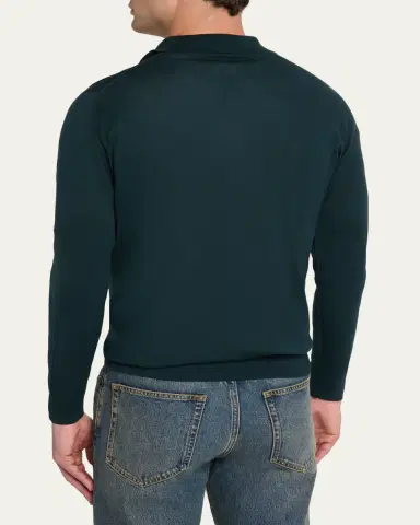 John Smedley Men's Solid Long-Sleeve Polo Shirt | Thumbnail 11 John Smedley Men's Solid Long-Sleeve Polo Shirt | Thumbnail 11
