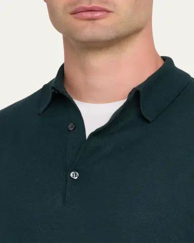 John Smedley Men's Solid Long-Sleeve Polo Shirt | Thumbnail 13 John Smedley Men's Solid Long-Sleeve Polo Shirt | Thumbnail 13