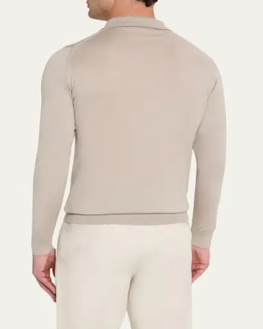John Smedley Men's Solid Long-Sleeve Polo Shirt | Thumbnail 3 John Smedley Men's Solid Long-Sleeve Polo Shirt | Thumbnail 3