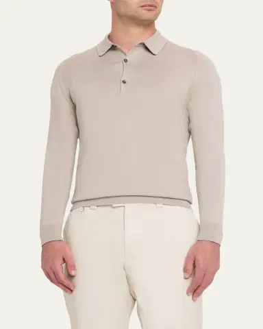 John Smedley Men's Solid Long-Sleeve Polo Shirt | Thumbnail 4 John Smedley Men's Solid Long-Sleeve Polo Shirt | Thumbnail 4