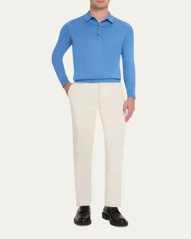 John Smedley Men's Solid Long-Sleeve Polo Shirt | Thumbnail 6 John Smedley Men's Solid Long-Sleeve Polo Shirt | Thumbnail 6